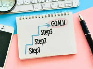 ステップからゴールへのメモ書きとPCとペン